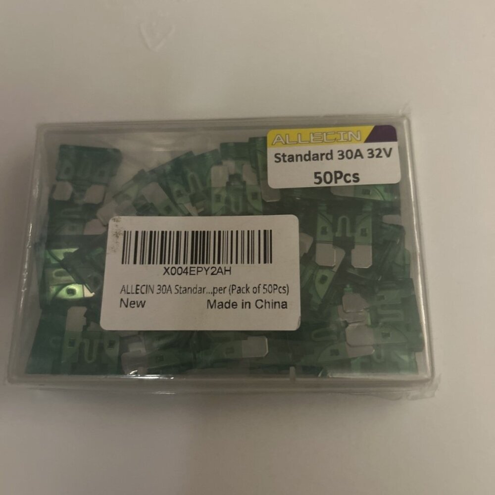 Allecin 30A Standard 32V Green Blade Fuses 50 Pack Snap Pack for Automotive Seal